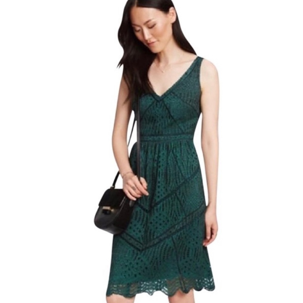 Dark Green Ann Taylor Lace Dress - 14